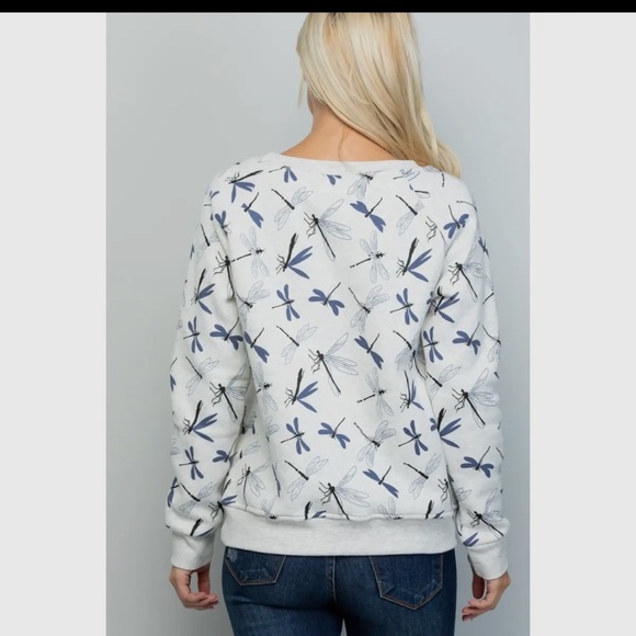 New LA soul White and Blue Dragonfly Print fleece crew sweatshirt S-XL - Picture 4 of 4